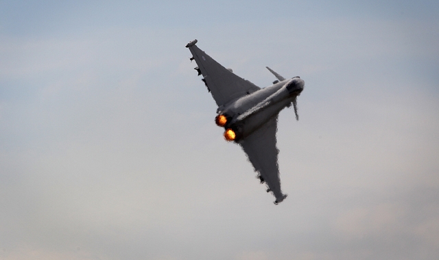 A Typhoon Eurofighter takes off at the Farnborough Airshow. (Dan Kitwood/Getty Images)