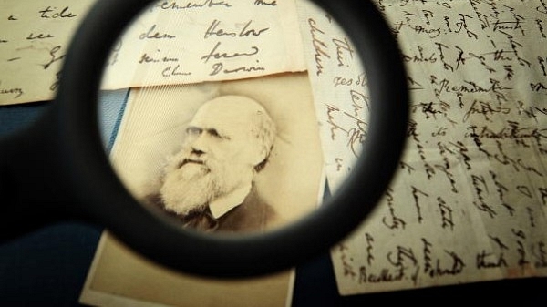 Original letters from Charles Darwin are displayed at the Herbaruim library at the Royal Botanic Gardens, Kew in London. (Peter Macdiarmid/Getty Images)