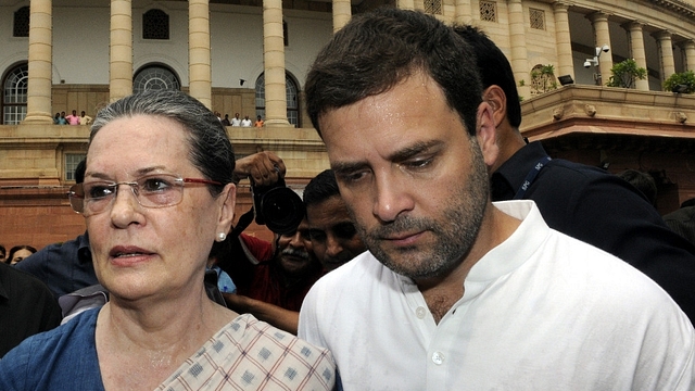 Sonia Gandhi Rahul Gandhi at Parliament complex. (Sonu Mehta/Hindustan Times via Getty Images)