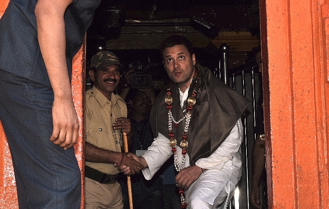 Congress President Rahul Gandhi during his visit to Shree Renuka Yellamma Temple. (Arijit Sen/Hindustan Times via Getty Images)