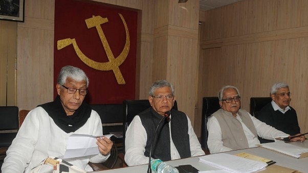 CPI(M) leaders Manik Sarkar, Sitaram Yechury, Biman Bose, and Prakash Karat (Samir Jana/Hindustan Times via Getty Images)