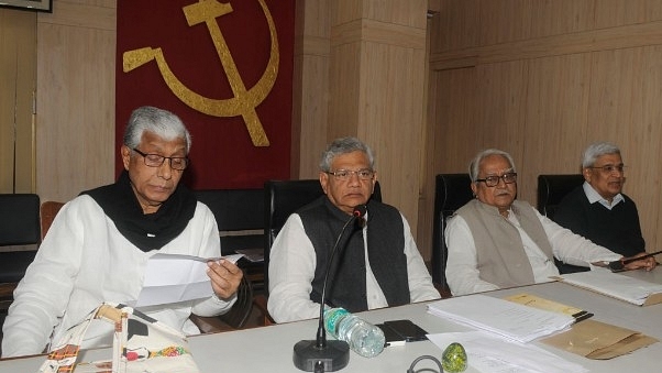 CPI(M) leaders Manik Sarkar, Sitaram Yechury, Biman Bose, and Prakash Karat (Samir Jana/Hindustan Times via Getty Images)