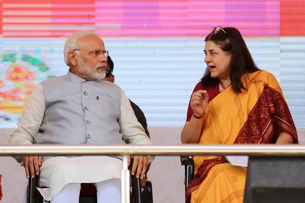 Prime Minister Narendra Modi and Union Minister Maneka Gandhi. (Photo by Vishal Bhatnagar/NurPhoto via Getty Images)