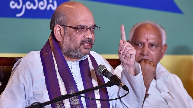 BJP National President Amit Shah and BJP Karnataka State President BS Yeddyurappa (Arijit Sen/Hindustan Times via Getty Images)