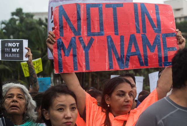 Bollywood actor Shabana Azmi participates in support of the campaign ‘Not In My Name’ against lynching of a Muslim teenager Junaid, at Carter Road, Bandra, on 28 June 2017 in Mumbai, India. (Satish Bate/Hindustan Times via GettyImages)