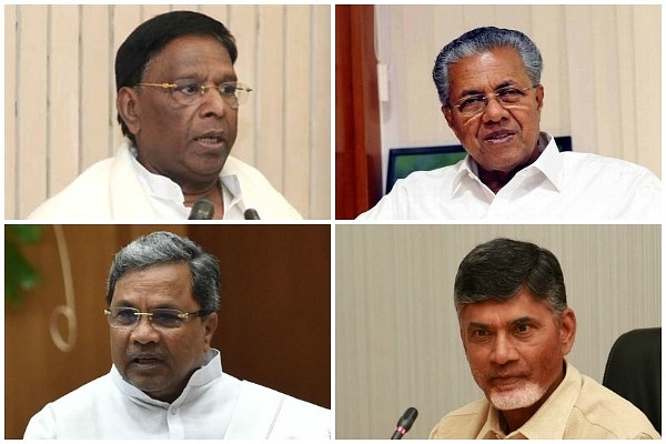 Clockwise: Puducherry Chief Minister V Narayanasamy, Kerala Chief Minister Pinarayi Vijayan, Andhra Pradesh Chief Minister Chandrababu Naidu and Karnataka Chief Minister Siddaramaiah