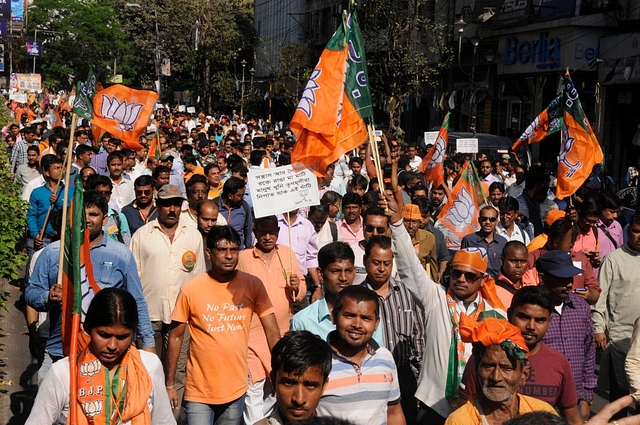 BJP supporters at a rally calling for safety of women on the eve of International Women’s Day in Kolkata.&nbsp; (Samir Jana/Hindustan Times via GettyImages)&nbsp;