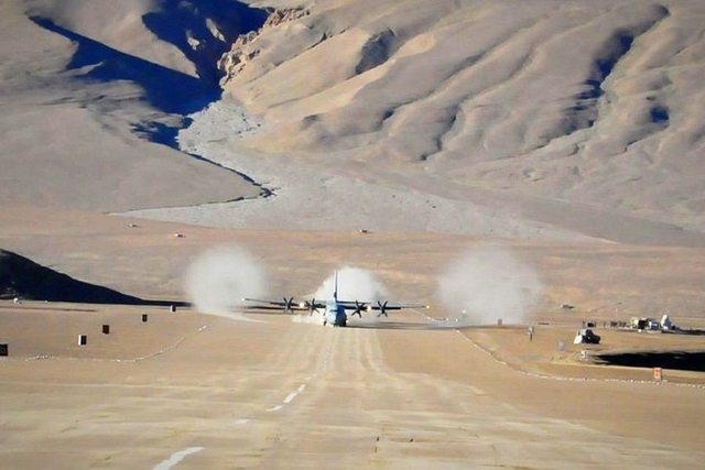  IAF’s C-130J lands at an ALG. (Indian Air Force)