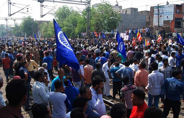 The members from Dalit organisations protest in Ghaziabad, India. (Sakib Ali/Hindustan Times via Getty Images)