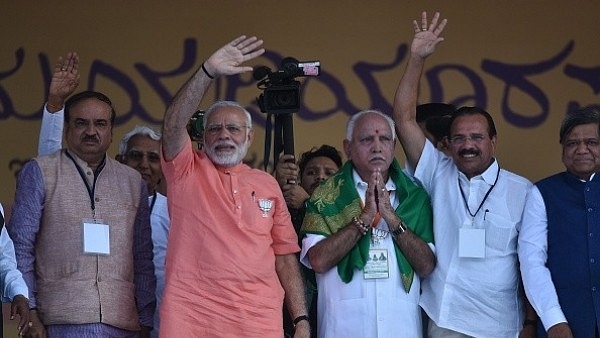 Prime Minister Narendra Modi with Karnataka state president and BJP chief ministerial candidate for upcoming state assembly election B S Yeddyurappa (Arijit Sen/Hindustan Times via GettyImages)