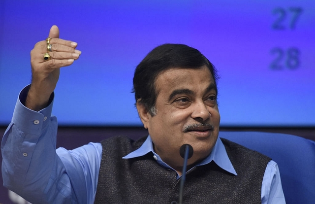 Minister of Road Transport and  Highways, Shipping and Water Resources, River Development and Ganga Rejuvenation Nitin Gadkari addresses a press conference in New Delhi. (Sonu Mehta/Hindustan Times via Getty Images)&nbsp;