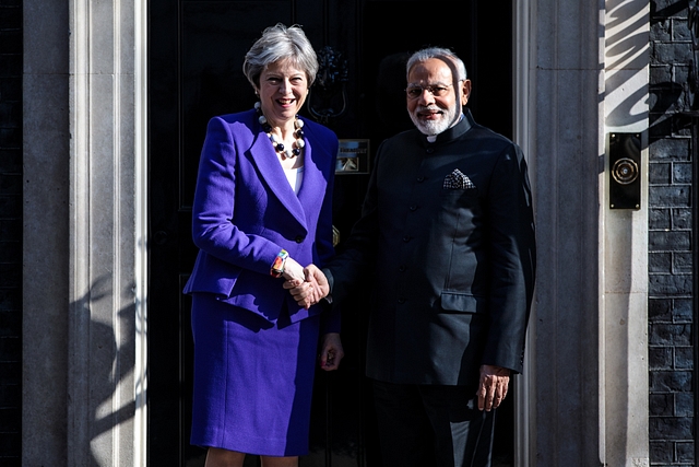 United Kingdom Prime Minister Theresa May and Indian Prime Minister Narendra Modi Outside 10, Downing Street in April 2018 (Jack Taylor/Getty Images)