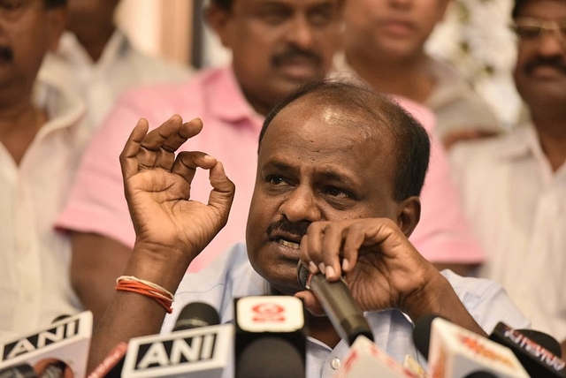 Janata Dal (Secular) leader Kumaraswamy speaks during a press conference in Bengaluru.&nbsp; (Arijit Sen/Hindustan Times via GettyImages)&nbsp;