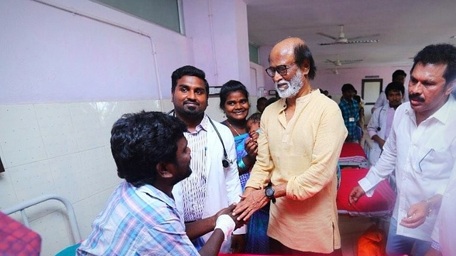 Rajinikanth meeting the people injured during the protests. (pic via Twitter)