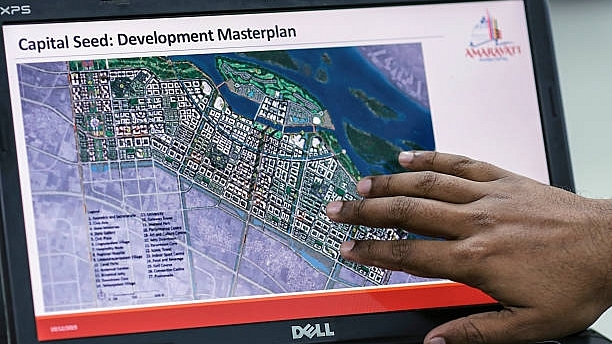 A laptop computer shows a map of the proposed Andhra Pradesh state capital ‘Amaravati’. (Dhiraj Singh/Bloomberg via Getty Images)