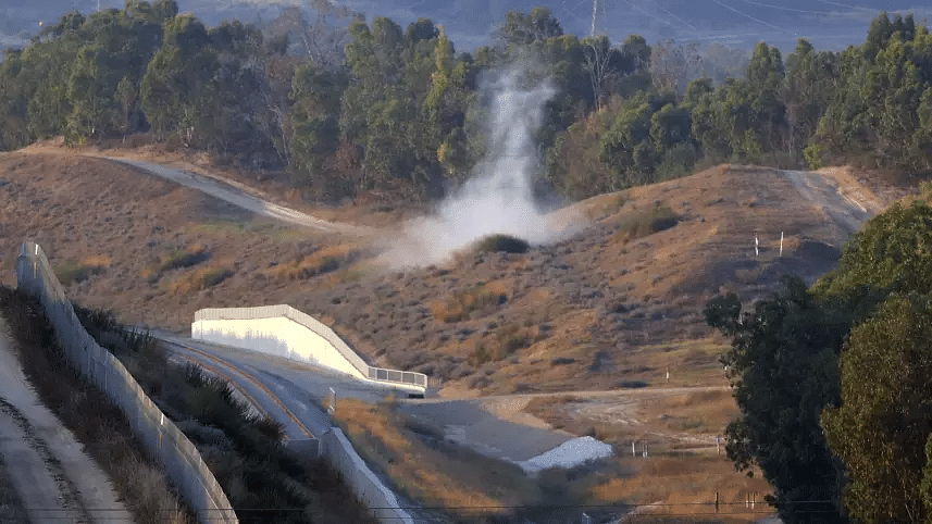 Smoke coming after a mortar shell fired by Gaza struck a railway track in Sderot, South Israel (Jack Guez/AFP via Getty Images)