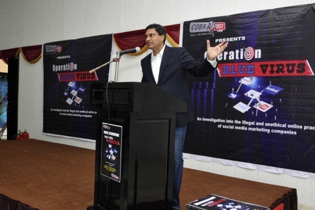 Cobrapost editor Aniruddha Bahal speaks at a press conference on an undercover operation in New Delhi.&nbsp; (Sonu Mehta/Hindustan Times via GettyImages)&nbsp;