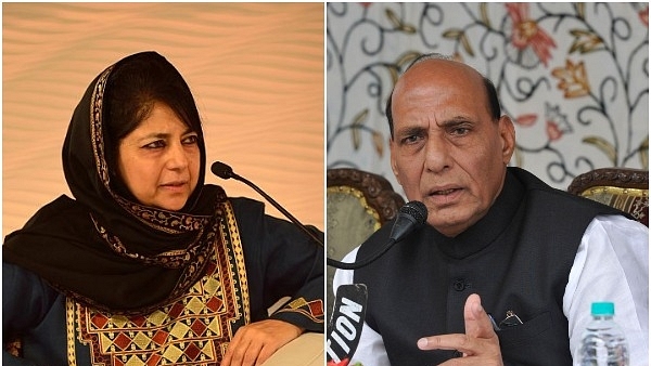 Chief Minister of Jammu and Kashmir Mehbooba Mufti (Left), Union Home Minister Rajnath Singh (Right)