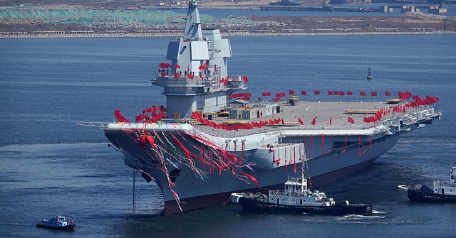 Type 001A, China’s second aircraft carrier, is seen during a launch ceremony. 