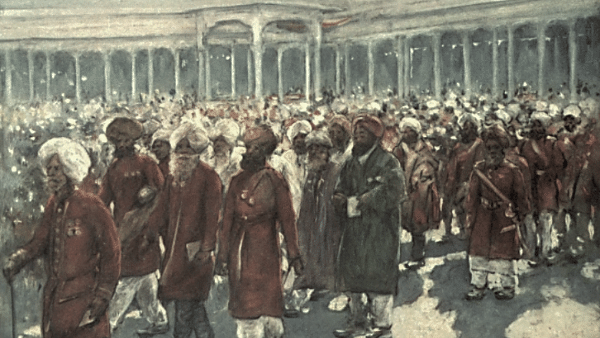 Illustration: Veterans of the Mutiny (1857) on the Great Day, Delhi, 1903;  Mortimer Menpes