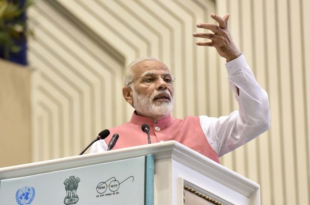 Prime Minister Narendra Modi addresses the International Conference on Consumer Protection for East, South and South-East countries with the theme of Empowering Consumers in New Markets in New Delhi. (Sonu Mehta/Hindustan Times via GettyImages)&nbsp;