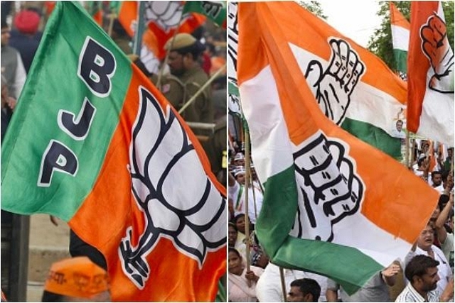 BJP and Congress supporters. (Raj K Raj/Hindustan Times via Getty Images and Sonu Mehta/Hindustan Times via GettyImages)  