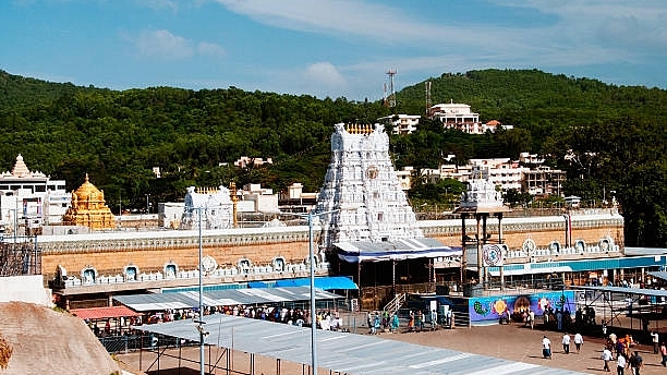 High angle view of Tirumala Venkateswara Temple. (Exotica.im/UIG via Getty Images)