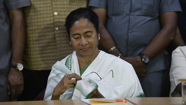 West Bengal Chief Minister Mamata Banerjee during a press conference. (Sanchit Khanna/Hindustan Times via Getty Images)