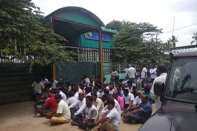 BJP members protesting in front of the Centre.&nbsp;