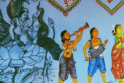 The wall of a house in Raghurajpur is painted in style