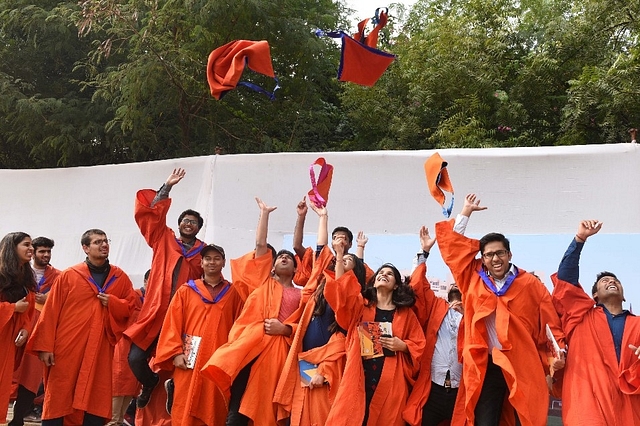 Scholars celebrate after the 48th convocation of Indian Institute of Technology (IIT) in 2017 in New Delhi. (Mohd Zakir/Hindustan Times via GettyImages)