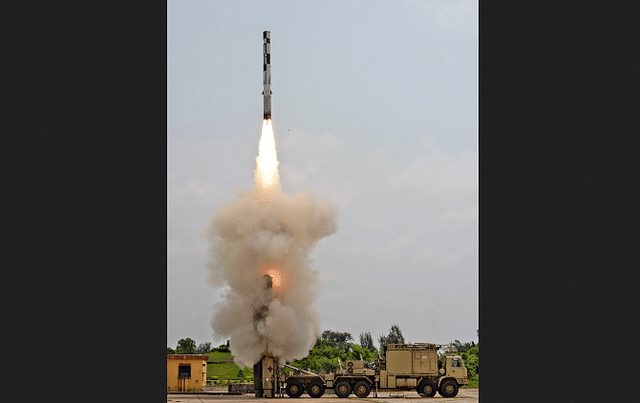                                             BrahMos missile being fired.                      