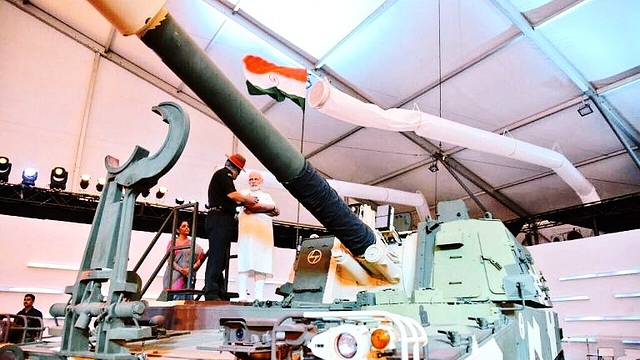 Prime Minister Modi and Defence Minister Sitharaman at L&amp;T’s Hazira manufacturing complex in Gujarat.