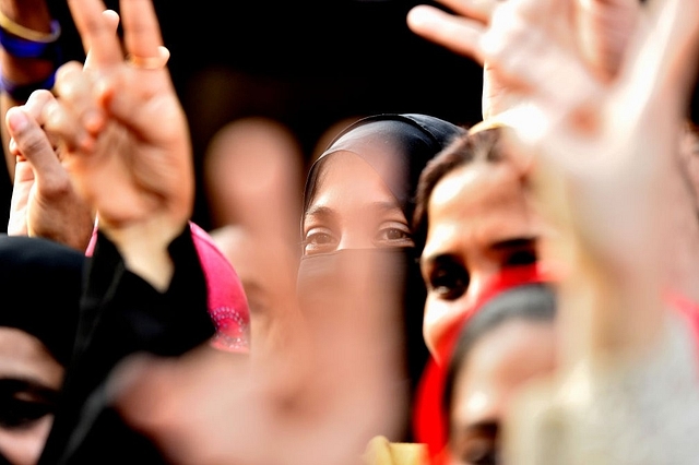 Members of the Muslim community at a rally in Mumbai. (Anshuman Poyrekar/Hindustan Times via Getty Images)