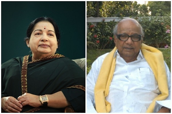 J Jayalalithaa (Jaison G/India Today Group/Getty Images)/M Karunanidhi (Hk Rajashekar/The India Today Group/Getty Images)