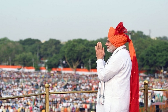 Prime Minister Narendra Modi at the Red Fort on the occasion of India’s 72nd Independence day celebrations. (@narendramodi/Twitter)