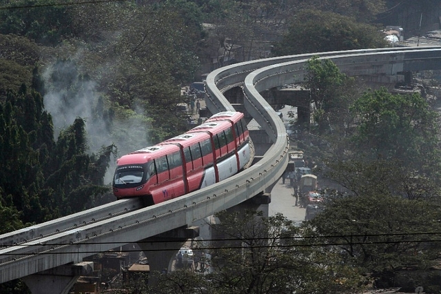 The Mumbai Monorail during its initial trial runs in 2013 (Kunal Patil/Hindustan Times via Getty Images)