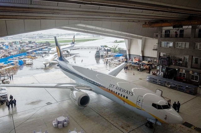 A Jet Airways Boeing 737. (Satyabrata Tripathy/Hindustan Times via Getty Images)