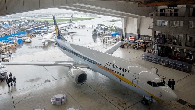 A Jet Airways Boeing 737. (Satyabrata Tripathy/Hindustan Times via Getty Images)