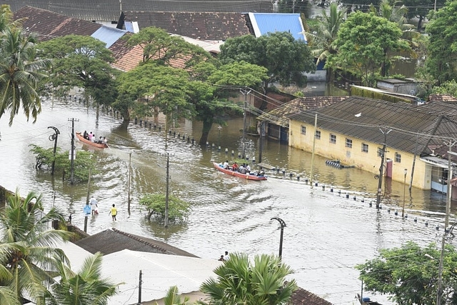 A view of submerged houses  in Alappuzha, Kerala. (Raj K Raj/Hindustan Times via GettyImages)