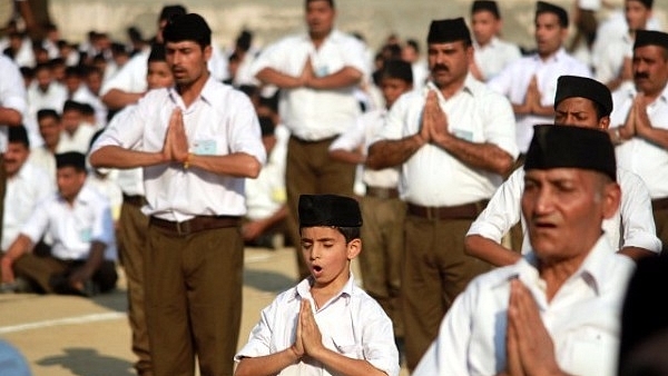 RSS volunteers at a camp (Nitin Kanotra/Hindustan Times via Getty Images)