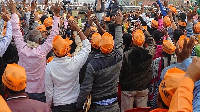 PM Modi addresses booth level workers at a rally in Varanasi. (Adarsh Gupta/Hindustan Times via Getty Images)