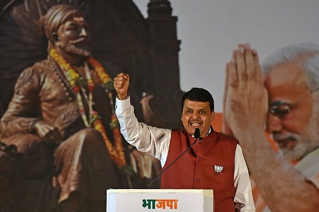 Maharashtra Chief Minister Devendra Fadnavis during a BJP rally in Mumbai. (Pratham Gokhale/Hindustan Times via GettyImages)&nbsp; &nbsp;  &nbsp;