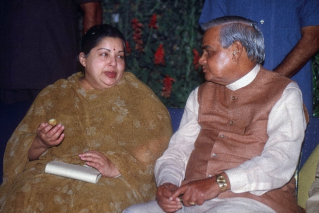 J Jayalalitha with Atal Bihari Vajpayee (Sharad Saxena/The India Today Group/Getty Images)