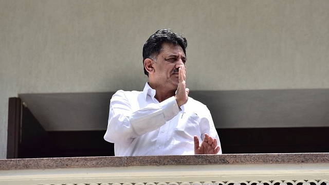 D K Shivakumar during the raids at his residence. (Arijit Sen/Hindustan Times via Getty Images)