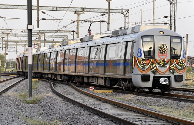 Aluminium coaches used on a Bombardier train on the Delhi Metro (Mohd Zakir/Hindustan Times via Getty Images)