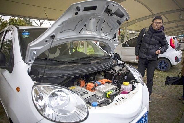 An electric car in China. (Wang He/Getty Images)