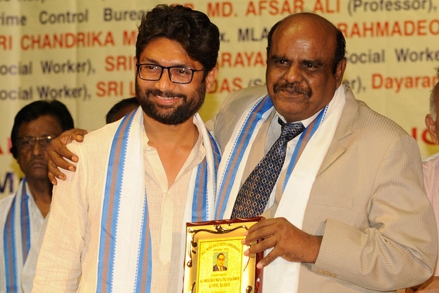  Jignesh Mevani and former Justice C S Karnan during the All India Dalit Youth Conference at Uttam Mancha  in Kolkata. (Samir Jana/Hindustan Times via Getty Images)