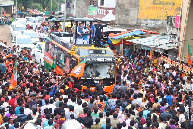 Madhya Pradesh Chief Minister during his Jan Ashirwad Yatra ahead of assembly elections in the state. (<a href="https://twitter.com/JanAshirvad">@<b>JanAshirvad</b></a>/Twitter)