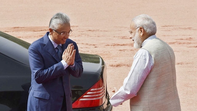 Prime Minister Narendra Modi with Mauritian Prime Minister Pravind Kumar Jugnauth.(Photo by Vipin Kumar/Hindustan Times via Getty Images)